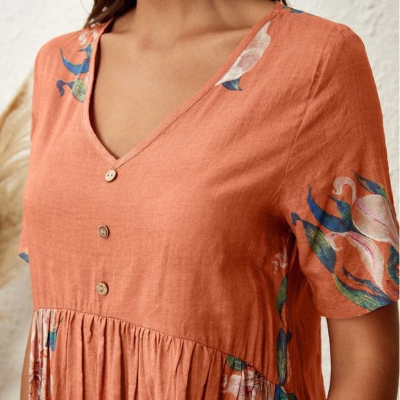 Coral Cotton Floral Maxi Dress - Picture 4 of 9